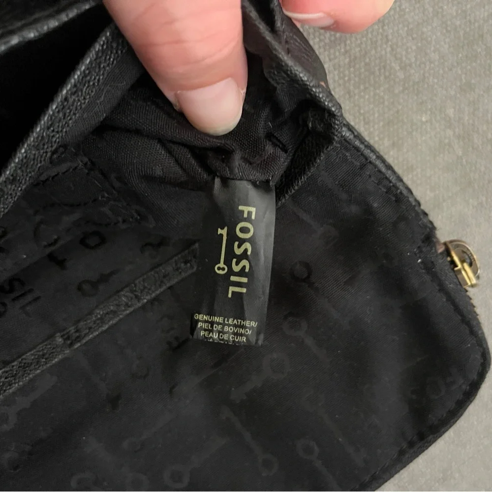 Vintage Fossil Black Emory Leather Fold Over Wristlet Wallet